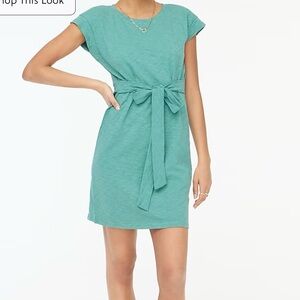 J. Crew Knit Tie Waist Mini Dress Green Cotton Size Large Short Sleeve Crewneck